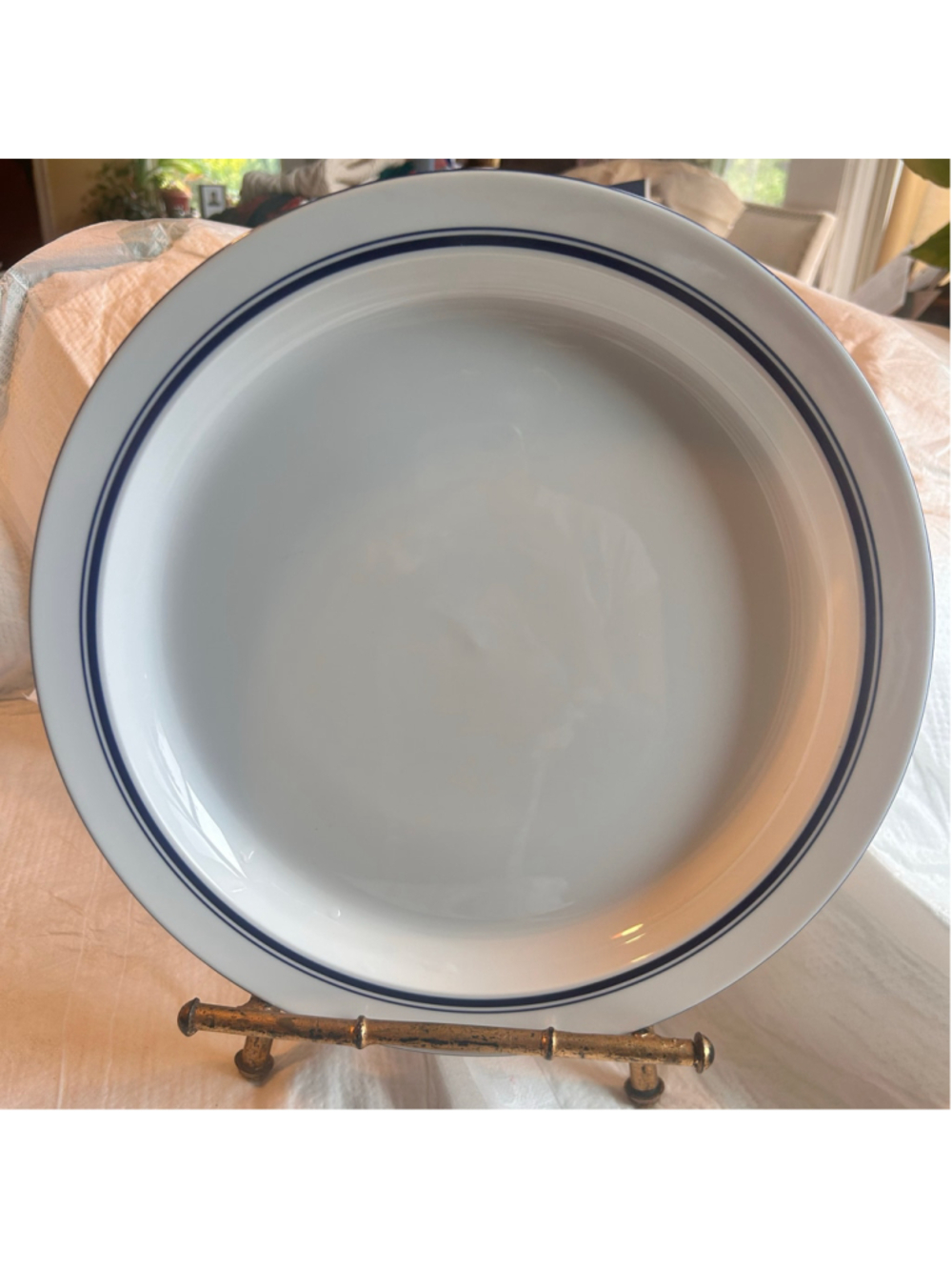 Large Dansk Bistro Dinnerware Chop Plate Serving Platter Blue Rim 13x1"
